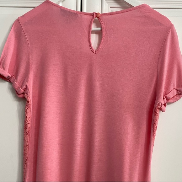 Warehouse Size 10 (UK14) Pink Short Sleeve Scoop Neck Lace Front Knit Back Lined - Picture 7 of 10